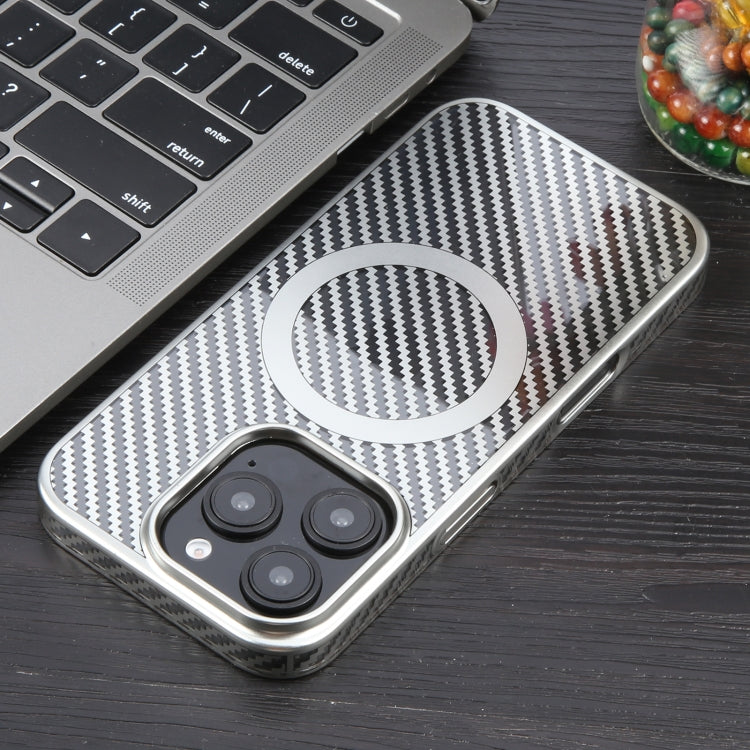 For iPhone 16 Pro Max 6D Plated Carbon Fiber Clear Magsafe PC Phone Case