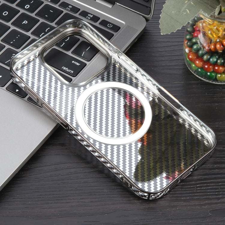 For iPhone 16 Pro Max 6D Plated Carbon Fiber Clear Magsafe PC Phone Case
