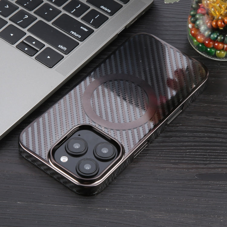 For iPhone 16 Pro Max 6D Plated Carbon Fiber Clear Magsafe PC Phone Case