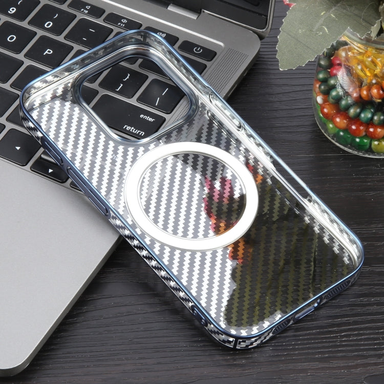 For iPhone 16 Pro Max 6D Plated Carbon Fiber Clear Magsafe PC Phone Case