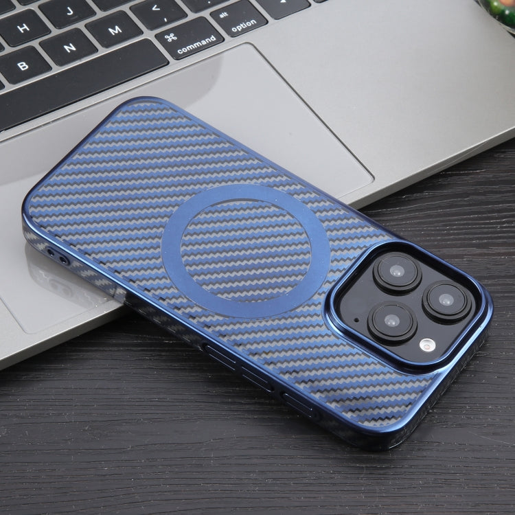For iPhone 16 Pro Max 6D Plated Carbon Fiber Clear Magsafe PC Phone Case