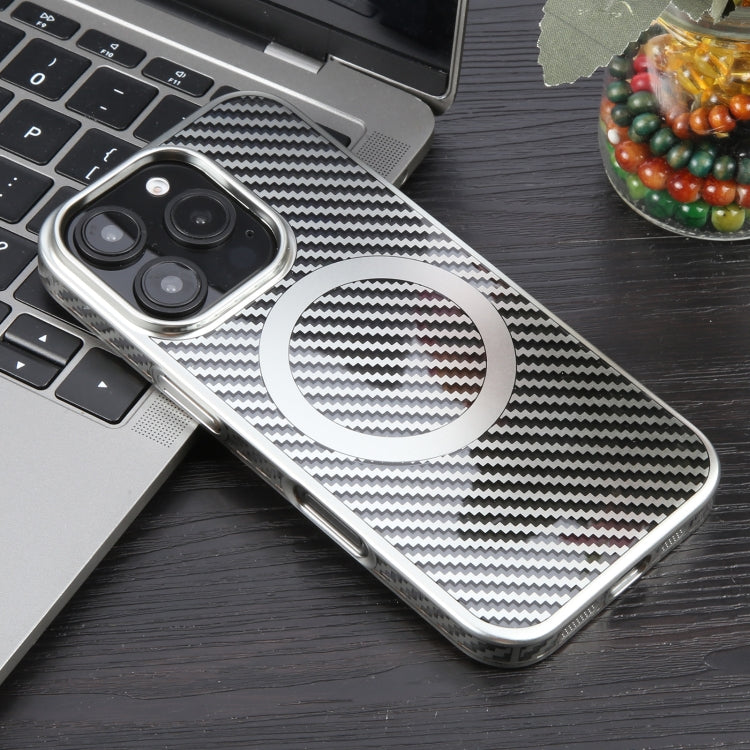 For iPhone 16 Pro 6D Plated Carbon Fiber Clear Magsafe PC Phone Case