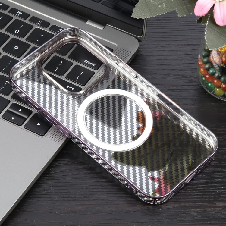 For iPhone 16 Pro 6D Plated Carbon Fiber Clear Magsafe PC Phone Case
