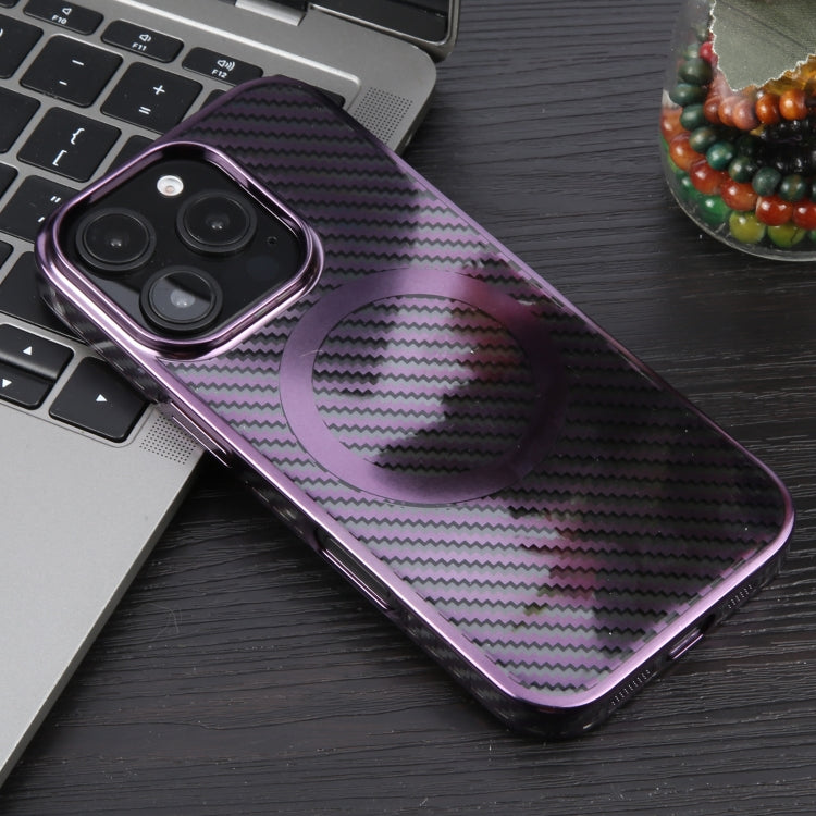 For iPhone 16 Pro 6D Plated Carbon Fiber Clear Magsafe PC Phone Case
