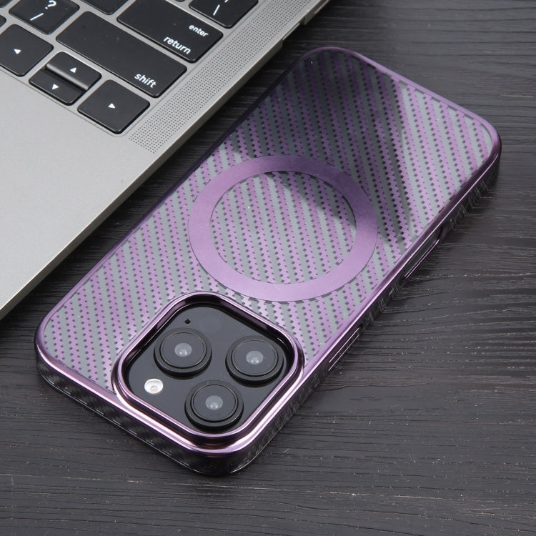 For iPhone 16 Pro 6D Plated Carbon Fiber Clear Magsafe PC Phone Case