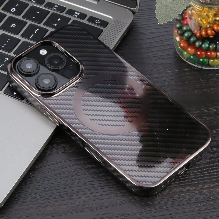 For iPhone 16 Pro 6D Plated Carbon Fiber Clear Magsafe PC Phone Case