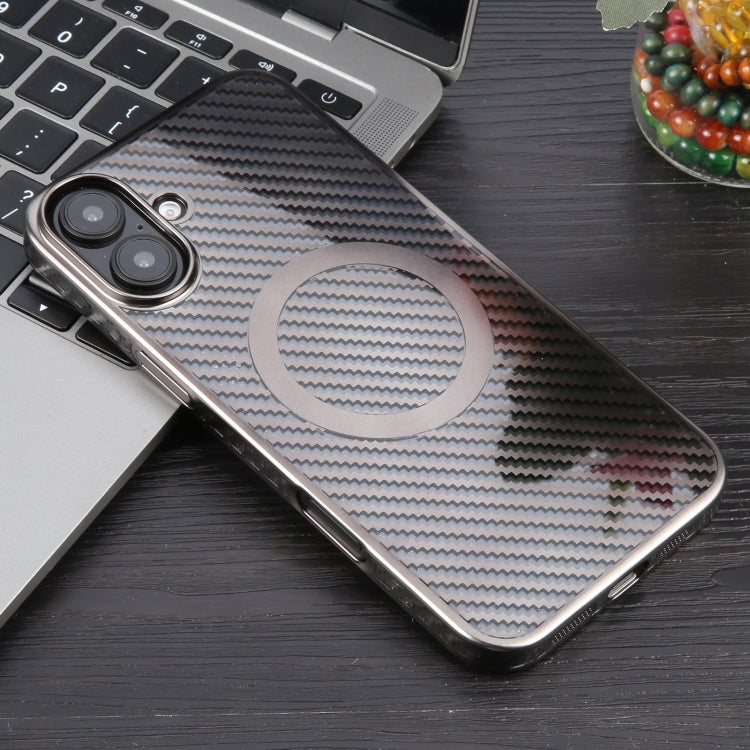 For iPhone 16 Plus 6D Plated Carbon Fiber Clear Magsafe PC Phone Case