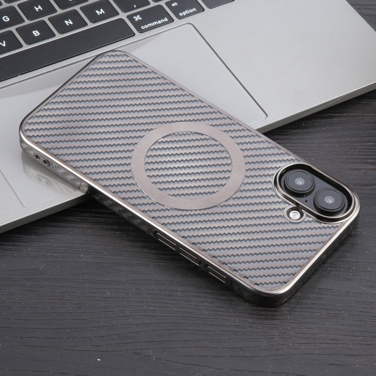 For iPhone 16 Plus 6D Plated Carbon Fiber Clear Magsafe PC Phone Case