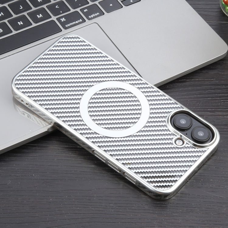 For iPhone 16 6D Plated Carbon Fiber Clear Magsafe PC Phone Case