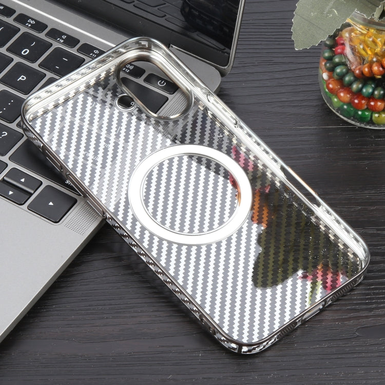 For iPhone 16 6D Plated Carbon Fiber Clear Magsafe PC Phone Case