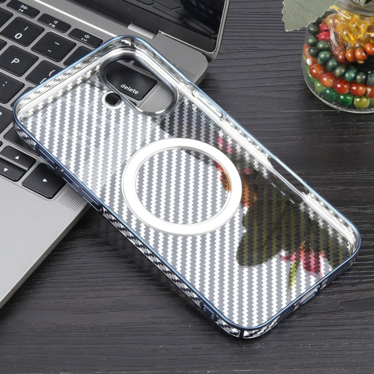 For iPhone 16 6D Plated Carbon Fiber Clear Magsafe PC Phone Case