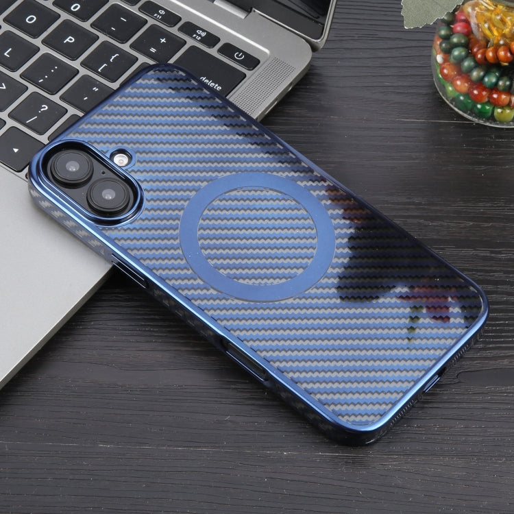 For iPhone 16 6D Plated Carbon Fiber Clear Magsafe PC Phone Case