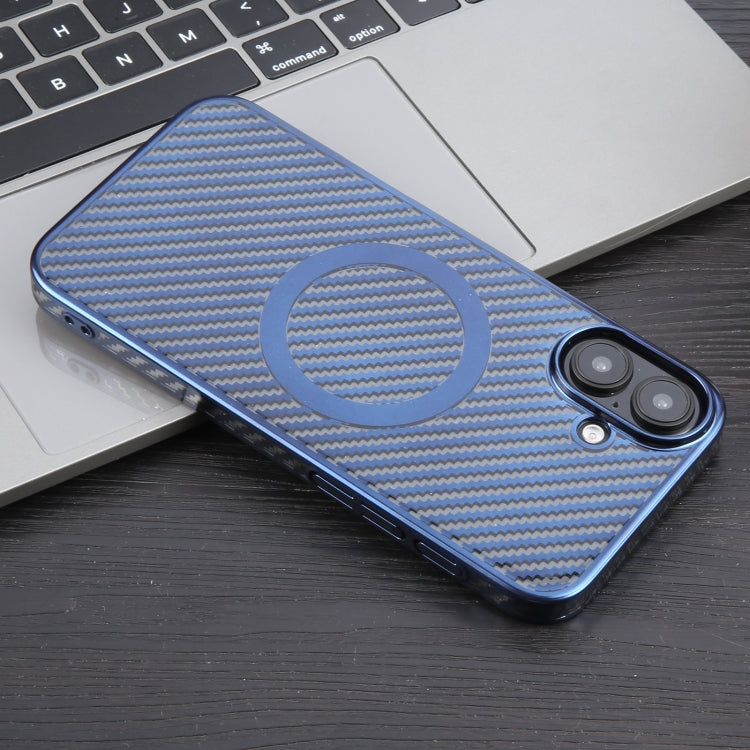 For iPhone 16 6D Plated Carbon Fiber Clear Magsafe PC Phone Case