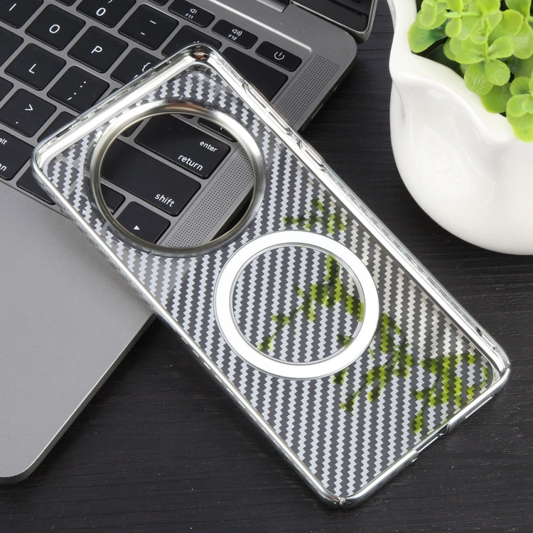 For Huawei Mate 60 6D Plated Carbon Fiber Clear Magsafe PC Phone Case