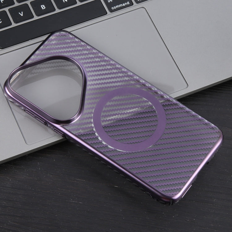 For Huawei Pura 70 6D Plated Carbon Fiber Clear Magsafe PC Phone Case