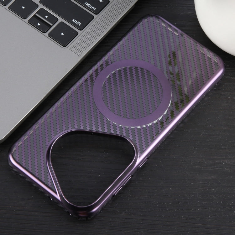 For Huawei Pura 70 6D Plated Carbon Fiber Clear Magsafe PC Phone Case