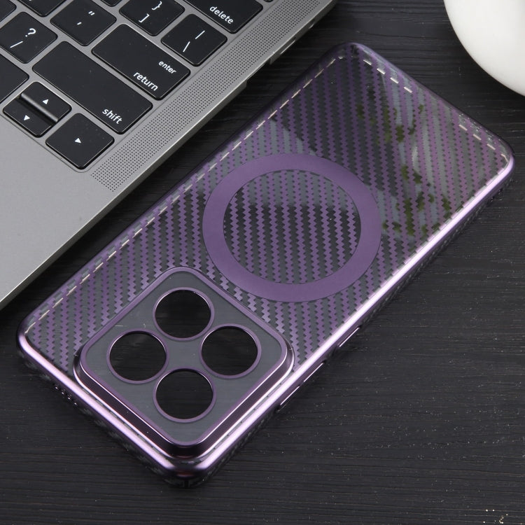 For Xiaomi 14 6D Plated Carbon Fiber Clear Magsafe PC Phone Case