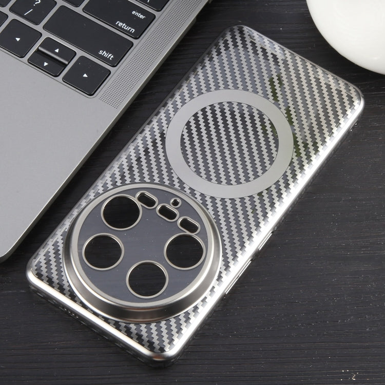 For Xiaomi 14 Ultra 6D Plated Carbon Fiber Clear Magsafe PC Phone Case