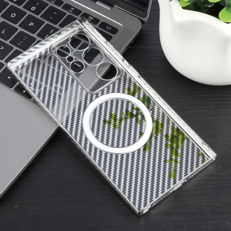 For Samsung Galaxy S24 Ultra 5G 6D Plated Carbon Fiber Clear Magsafe PC Phone Case