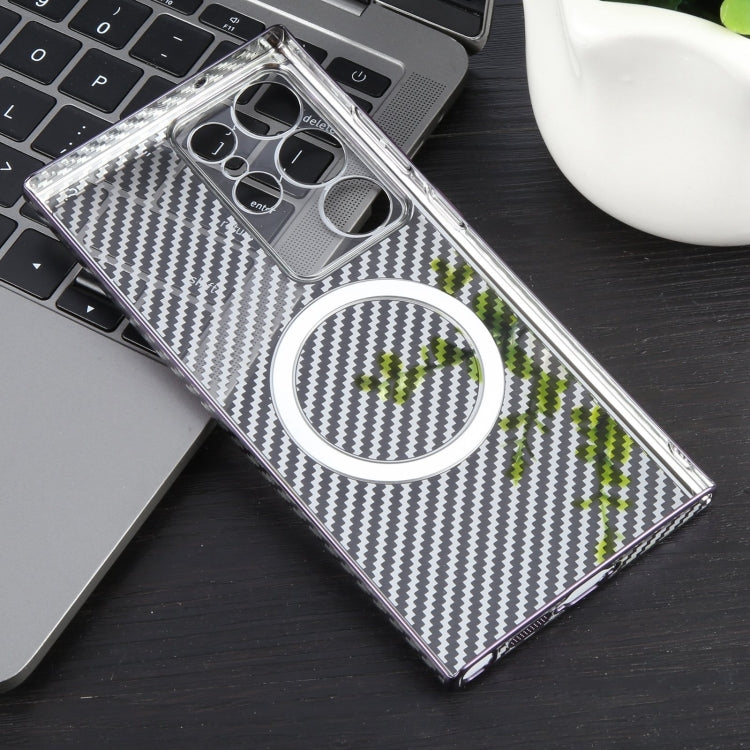 For Samsung Galaxy S24 Ultra 5G 6D Plated Carbon Fiber Clear Magsafe PC Phone Case