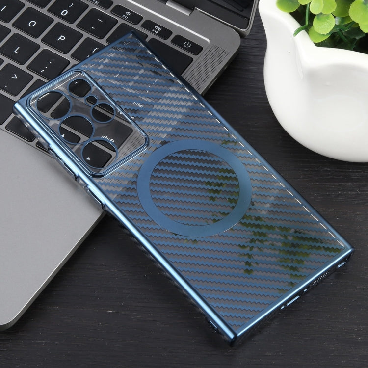For Samsung Galaxy S23 Ultra 5G 6D Plated Carbon Fiber Clear Magsafe PC Phone Case