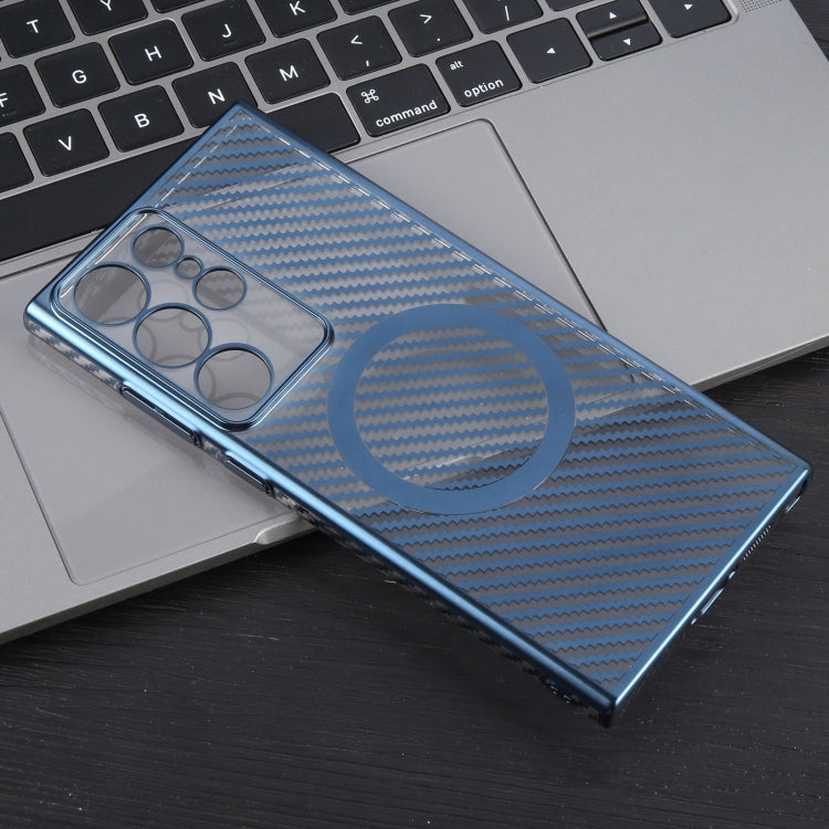 For Samsung Galaxy S23 Ultra 5G 6D Plated Carbon Fiber Clear Magsafe PC Phone Case