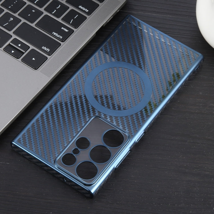 For Samsung Galaxy S23 Ultra 5G 6D Plated Carbon Fiber Clear Magsafe PC Phone Case