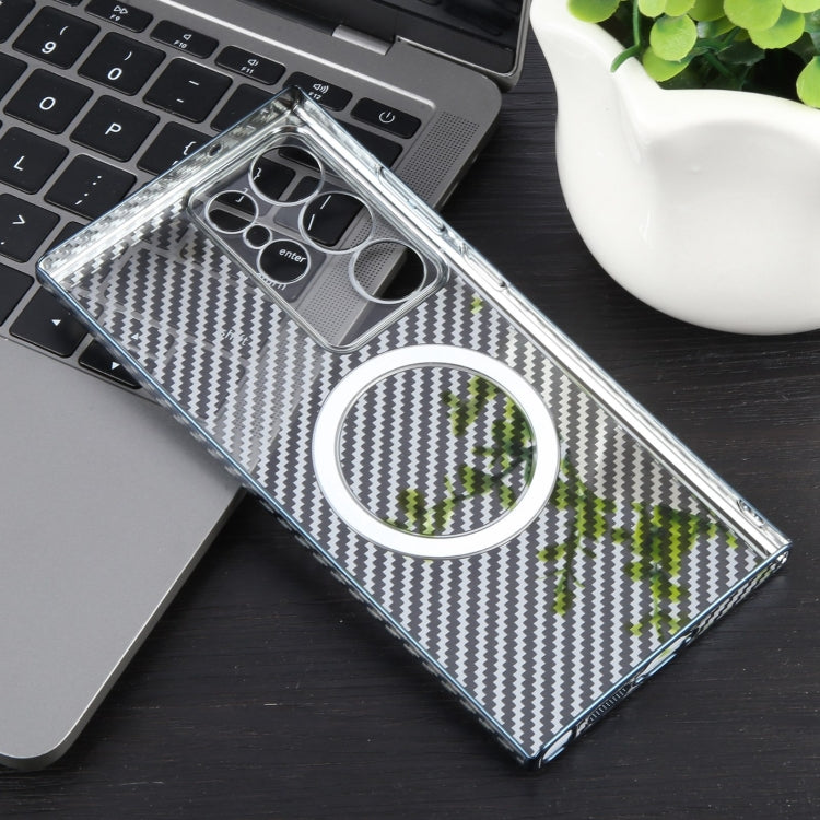 For Samsung Galaxy S22 Ultra 5G 6D Plated Carbon Fiber Clear Magsafe PC Phone Case