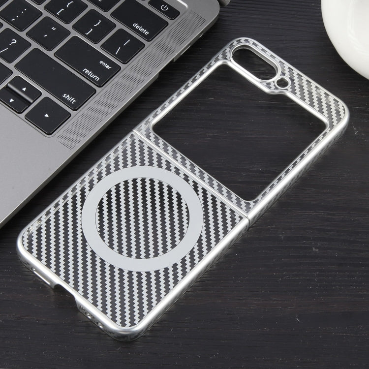 For Samsung Galaxy Z Flip5 6D Plated Carbon Fiber Clear Magsafe PC Phone Case