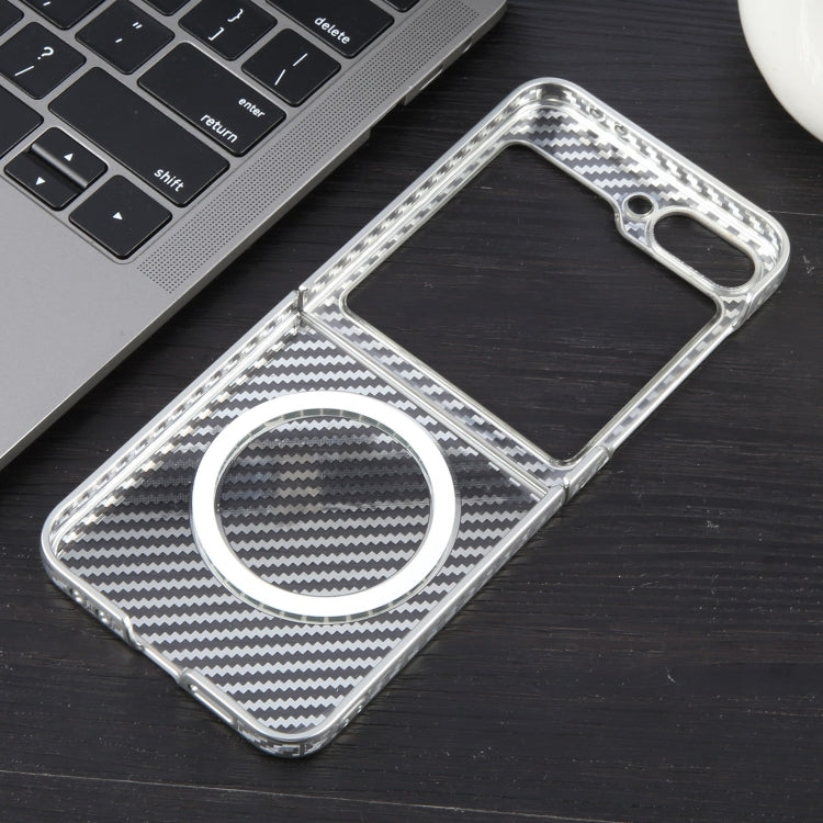For Samsung Galaxy Z Flip5 6D Plated Carbon Fiber Clear Magsafe PC Phone Case