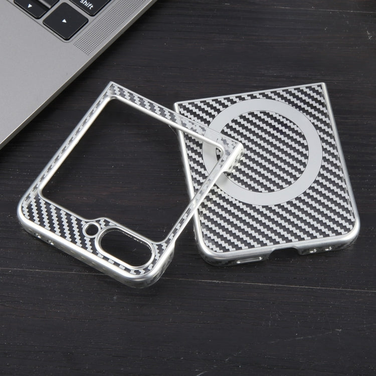 For Samsung Galaxy Z Flip5 6D Plated Carbon Fiber Clear Magsafe PC Phone Case