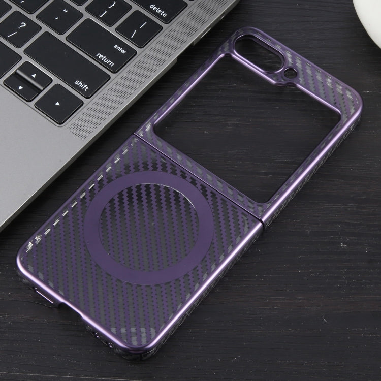 For Samsung Galaxy Z Flip5 6D Plated Carbon Fiber Clear Magsafe PC Phone Case