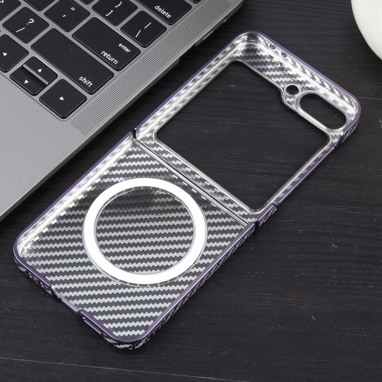 For Samsung Galaxy Z Flip5 6D Plated Carbon Fiber Clear Magsafe PC Phone Case