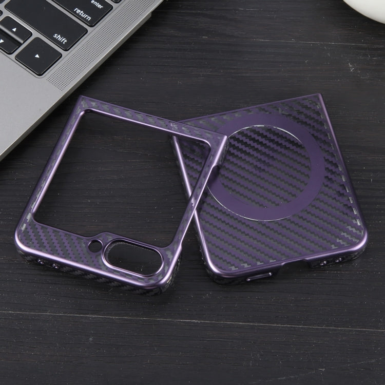 For Samsung Galaxy Z Flip5 6D Plated Carbon Fiber Clear Magsafe PC Phone Case