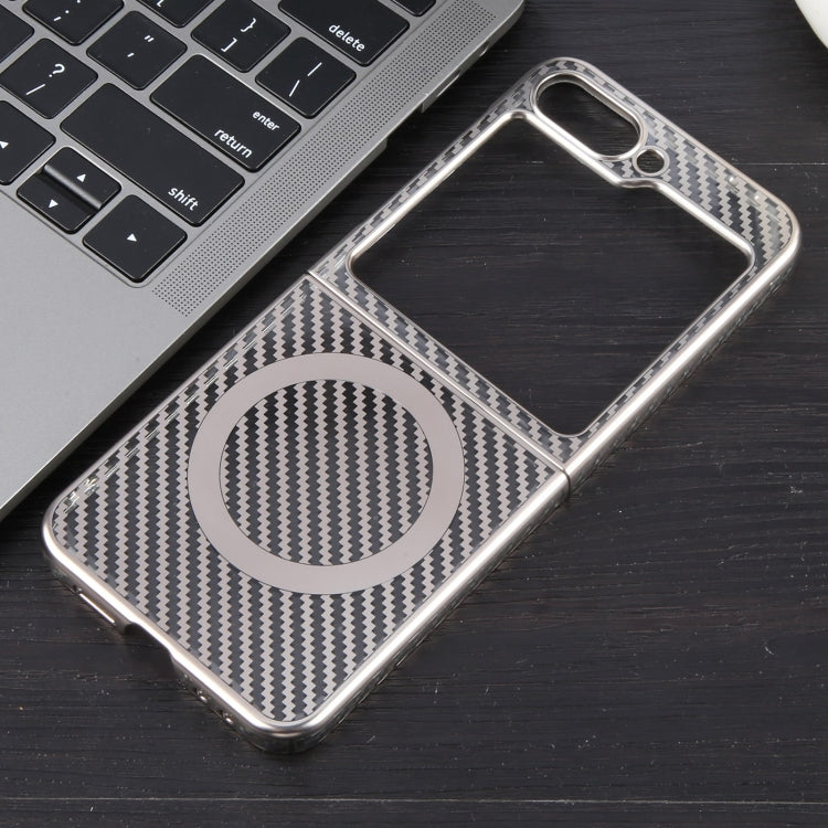 For Samsung Galaxy Z Flip5 6D Plated Carbon Fiber Clear Magsafe PC Phone Case