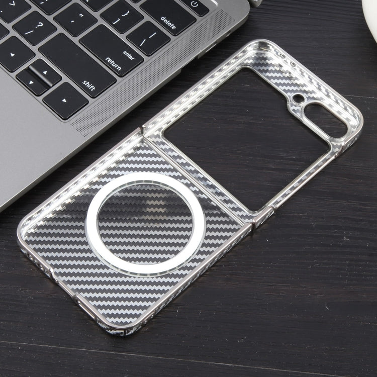 For Samsung Galaxy Z Flip5 6D Plated Carbon Fiber Clear Magsafe PC Phone Case