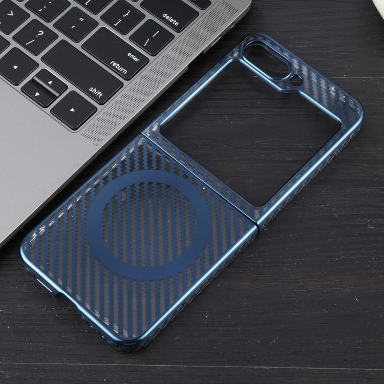 For Samsung Galaxy Z Flip5 6D Plated Carbon Fiber Clear Magsafe PC Phone Case