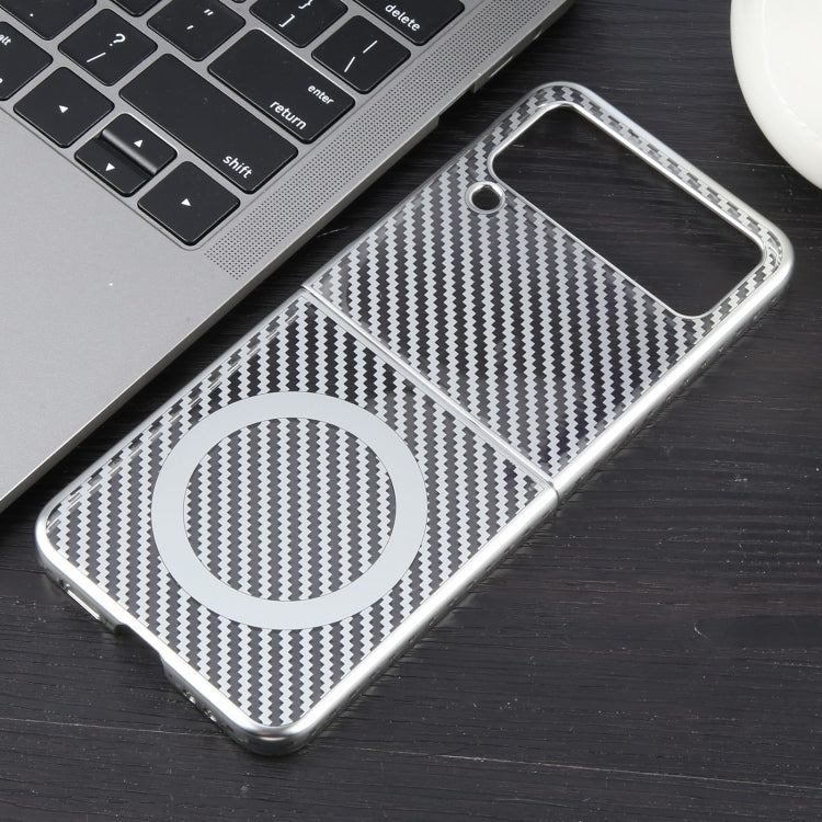For Samsung Galaxy Z Flip4 6D Plated Carbon Fiber Clear Magsafe PC Phone Case