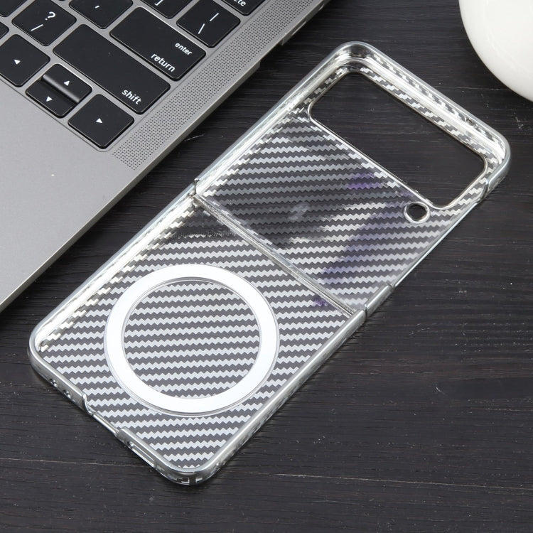 For Samsung Galaxy Z Flip4 6D Plated Carbon Fiber Clear Magsafe PC Phone Case