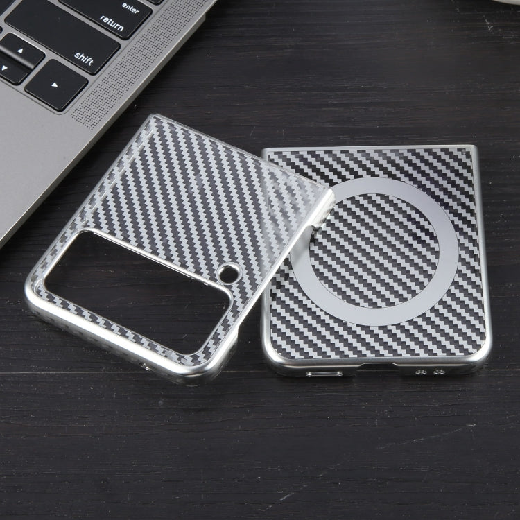 For Samsung Galaxy Z Flip4 6D Plated Carbon Fiber Clear Magsafe PC Phone Case