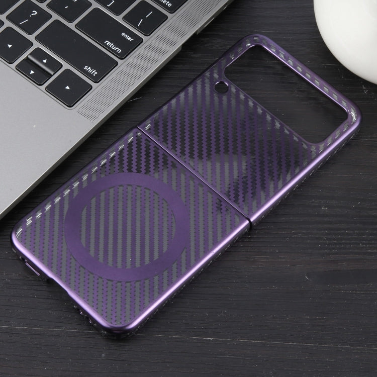 For Samsung Galaxy Z Flip4 6D Plated Carbon Fiber Clear Magsafe PC Phone Case