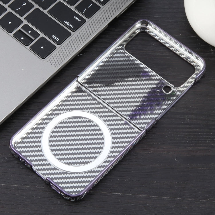 For Samsung Galaxy Z Flip4 6D Plated Carbon Fiber Clear Magsafe PC Phone Case