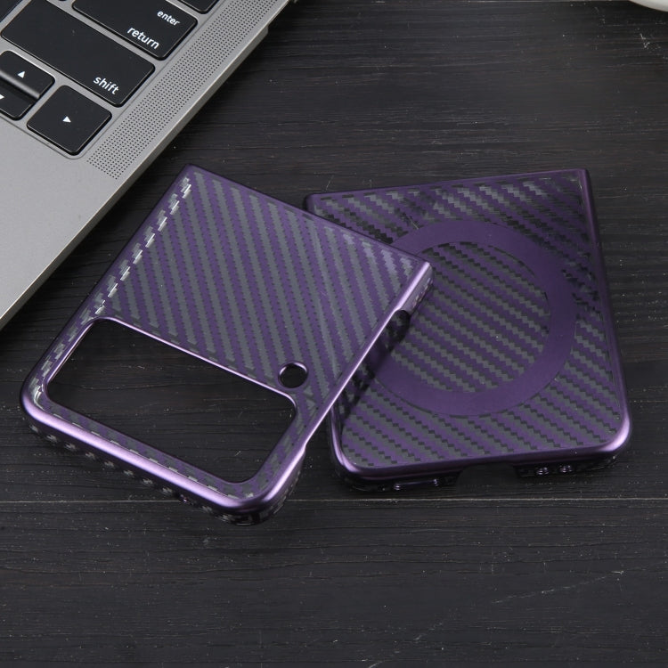For Samsung Galaxy Z Flip4 6D Plated Carbon Fiber Clear Magsafe PC Phone Case