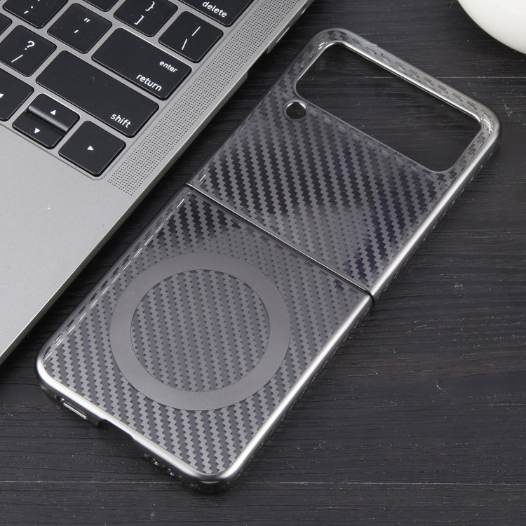 For Samsung Galaxy Z Flip4 6D Plated Carbon Fiber Clear Magsafe PC Phone Case
