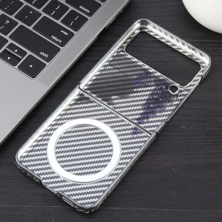 For Samsung Galaxy Z Flip4 6D Plated Carbon Fiber Clear Magsafe PC Phone Case