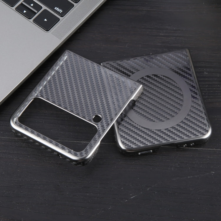 For Samsung Galaxy Z Flip4 6D Plated Carbon Fiber Clear Magsafe PC Phone Case