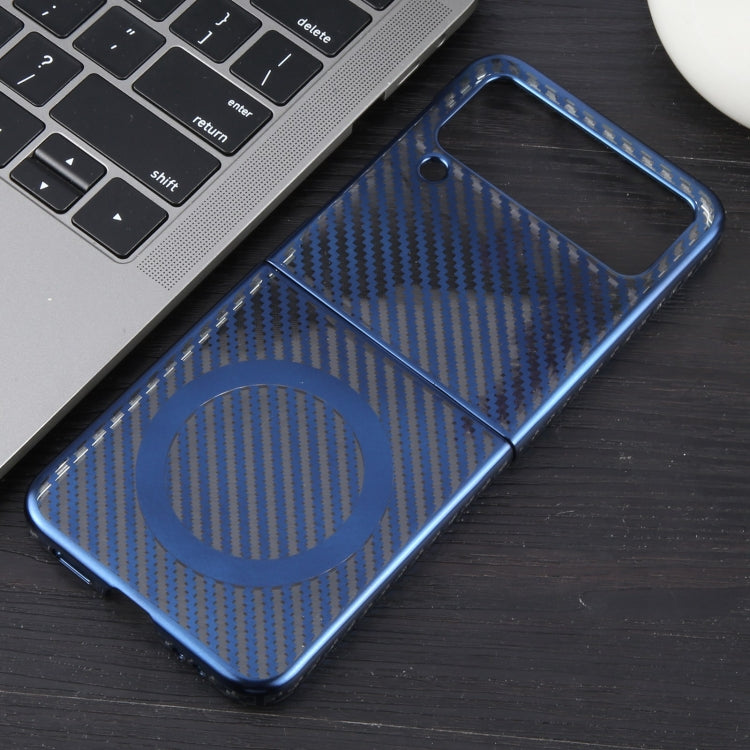 For Samsung Galaxy Z Flip4 6D Plated Carbon Fiber Clear Magsafe PC Phone Case