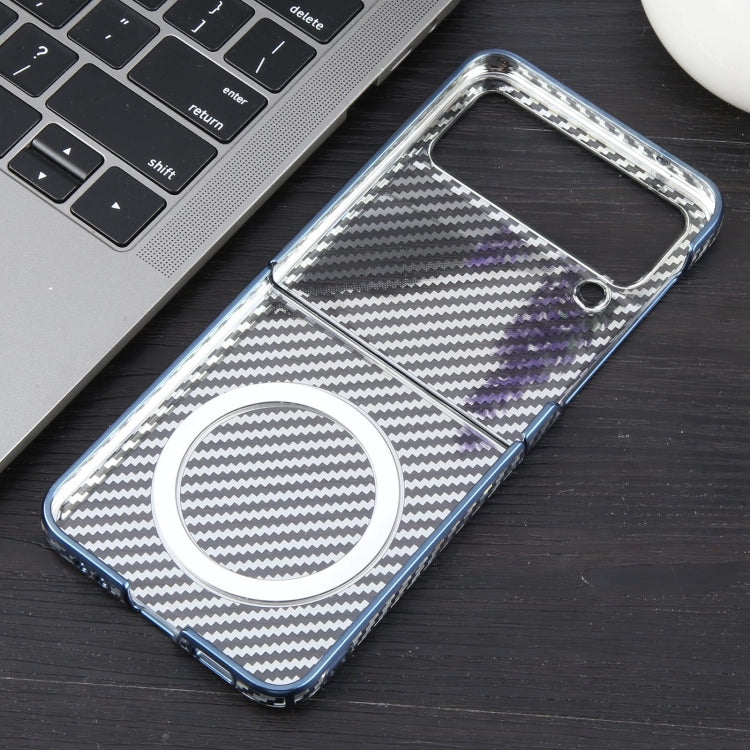 For Samsung Galaxy Z Flip4 6D Plated Carbon Fiber Clear Magsafe PC Phone Case