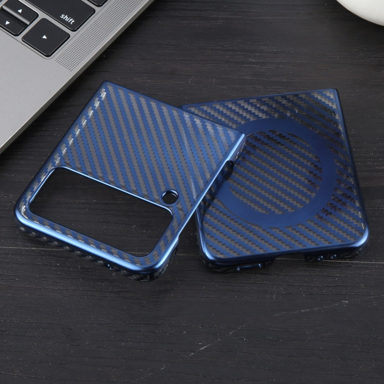 For Samsung Galaxy Z Flip4 6D Plated Carbon Fiber Clear Magsafe PC Phone Case