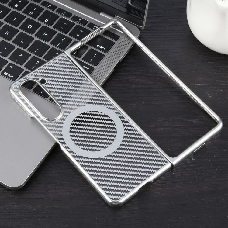 For Samsung Galaxy Z Fold5 6D Plated Carbon Fiber Clear Magsafe PC Phone Case